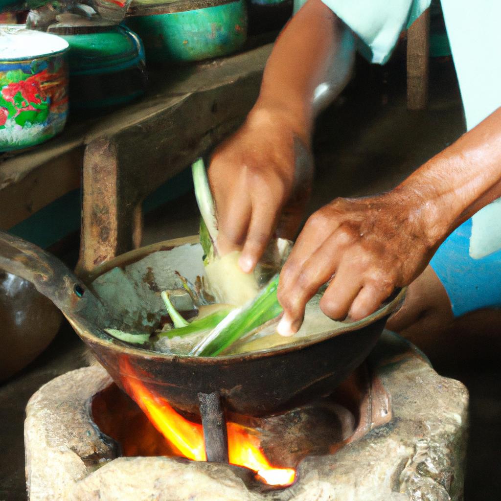 Person cooking local cuisine dish