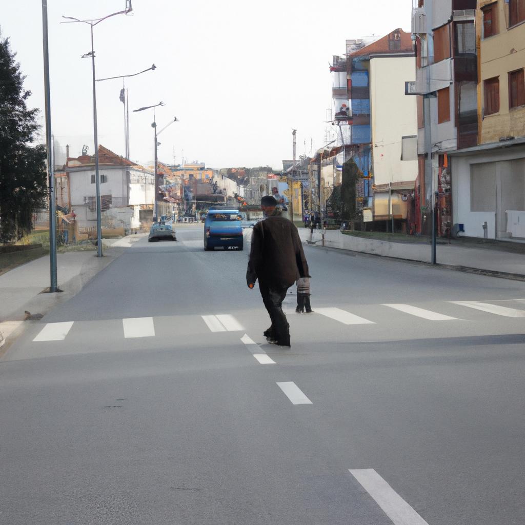Person walking in city street